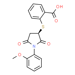 ChemSpider 2D Image | 2-{[(3R)-1-(2-Methoxyphenyl)-2,5-dioxo-3-pyrrolidinyl]sulfanyl}benzoic acid | C18H15NO5S