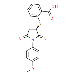 ChemSpider 2D Image | 2-{[(3R)-1-(4-Methoxyphenyl)-2,5-dioxo-3-pyrrolidinyl]sulfanyl}benzoic acid | C18H15NO5S
