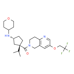 ChemSpider 2D Image | [(1S,3R)-1-Isopropyl-3-(tetrahydro-2H-pyran-4-ylamino)cyclopentyl][3-(2,2,2-trifluoroethoxy)-7,8-dihydro-1,6-naphthyridin-6(5H)-yl]methanone | C24H34F3N3O3