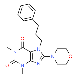 ChemSpider 2D Image | 1,3-Dimethyl-8-morpholin-4-yl-7-(3-phenyl-propyl)-3,7-dihydro-purine-2,6-dione | C20H25N5O3