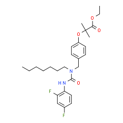 ChemSpider 2D Image | Ethyl 2-[4-({[(2,4-difluorophenyl)carbamoyl](heptyl)amino}methyl)phenoxy]-2-methylpropanoate | C27H36F2N2O4