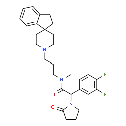 ChemSpider 2D Image | 2-(3,4-Difluorophenyl)-N-[3-(2,3-dihydro-1'H-spiro[indene-1,4'-piperidin]-1'-yl)propyl]-N-methyl-2-(2-oxo-1-pyrrolidinyl)acetamide | C29H35F2N3O2