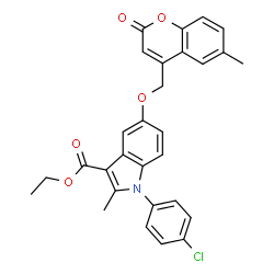 ChemSpider 2D Image | Ethyl 1-(4-chlorophenyl)-2-methyl-5-[(6-methyl-2-oxo-2H-chromen-4-yl)methoxy]-1H-indole-3-carboxylate | C29H24ClNO5
