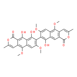 ChemSpider 2D Image | 9,9',10-Trihydroxy-5,5',7,7'-tetramethoxy-3,3'-dimethyl-1H,1'H-8,8'-bibenzo[g]isochromene-1,1'-dione | C32H26O11