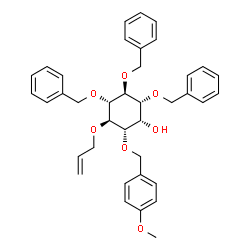 ChemSpider 2D Image | (1R,2S,3R,4S,5S,6R)-3-(Allyloxy)-4,5,6-tris(benzyloxy)-2-[(4-methoxybenzyl)oxy]cyclohexanol | C38H42O7