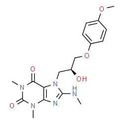 ChemSpider 2D Image | 7-[(2S)-2-Hydroxy-3-(4-methoxyphenoxy)propyl]-1,3-dimethyl-8-(methylamino)-3,7-dihydro-1H-purine-2,6-dione | C18H23N5O5