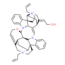 ChemSpider 2D Image | (1R,9R,18R,19R,21S,29Z,31S,32E,37S,41S)-15,34-Diallyl-32-(2-hydroxyethylidene)-10-oxa-8,28-diaza-15,34-diazoniadodecacyclo[29.5.2.2~15,21~.1~1,8~.0~2,7~.0~9,19~.0~13,18~.0~16,21~.0~20,28~.0~22,27~.0~3
0,41~.0~34,37~]hentetraconta-2,4,6,12,22,24,26,29-octaene | C44H50N4O2