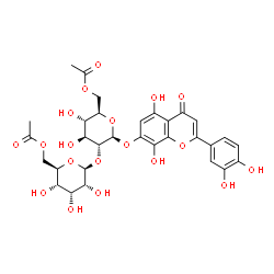 ChemSpider 2D Image | 2-(3,4-Dihydroxyphenyl)-5,8-dihydroxy-4-oxo-4H-chromen-7-yl 6-O-acetyl-2-O-(6-O-acetyl-beta-D-allopyranosyl)-beta-D-glucopyranoside | C31H34O19