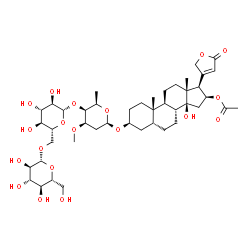 ChemSpider 2D Image | [(3S,5R,8R,9S,10S,13R,14S,16S,17R)-14-hydroxy-3-[(2R,4R,5S,6R)-4-methoxy-6-methyl-5-[(2S,3R,4S,5S,6R)-3,4,5-trihydroxy-6-[[(2R,3R,4S,5S,6R)-3,4,5-trihydroxy-6-(hydroxymethyl)tetrahydropyran-2-yl]oxymethyl]tetrahydropyran-2-yl]oxy-tetrahydropyran-2-yl]oxy-10,13-dimethyl-17-(5-oxo-2H-furan-3-yl)-1,2,3,4,5,6,7,8,9,11,12,15,16,17-tetradecahydrocyclopenta[a]phenanthren-16-yl] acetate | C44H68O19