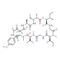 ChemSpider 2D Image | (2S,8S,14S,17S,25S,28R,29S)-28-ethyl-14-isopropyl-17-[(4-methoxyphenyl)methyl]-7,13,16,20,22,22,25,29-octamethyl-2,8-disec-butyl-1-oxa-4,7,10,13,16,19,24,27-octazacyclotriacontane-3,6,9,12,15,18,21,23,26,30-decone | C50H80N8O12