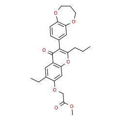 ChemSpider 2D Image | Methyl {[3-(3,4-dihydro-2H-1,5-benzodioxepin-7-yl)-6-ethyl-4-oxo-2-propyl-4H-chromen-7-yl]oxy}acetate | C26H28O7