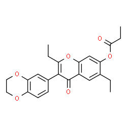 ChemSpider 2D Image | 3-(2,3-Dihydro-1,4-benzodioxin-6-yl)-2,6-diethyl-4-oxo-4H-chromen-7-yl propionate | C24H24O6