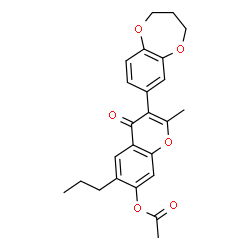 ChemSpider 2D Image | 3-(3,4-Dihydro-2H-1,5-benzodioxepin-7-yl)-2-methyl-4-oxo-6-propyl-4H-chromen-7-yl acetate | C24H24O6