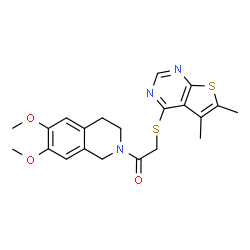 ChemSpider 2D Image | 1-(6,7-Dimethoxy-3,4-dihydro-2(1H)-isoquinolinyl)-2-[(5,6-dimethylthieno[2,3-d]pyrimidin-4-yl)sulfanyl]ethanone | C21H23N3O3S2