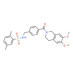 ChemSpider 2D Image | N-{4-[(6,7-Dimethoxy-3,4-dihydro-2(1H)-isoquinolinyl)carbonyl]benzyl}-2,5-dimethylbenzenesulfonamide | C27H30N2O5S