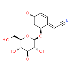 ChemSpider 2D Image | (2E)-[(4S,6S)-6-(beta-D-Glucopyranosyloxy)-4-hydroxy-2-cyclohexen-1-ylidene]acetonitrile | C14H19NO7