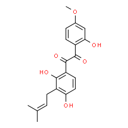 ChemSpider 2D Image | 1-[2,4-Dihydroxy-3-(3-methyl-2-buten-1-yl)phenyl]-2-(2-hydroxy-4-methoxyphenyl)-1,2-ethanedione | C20H20O6