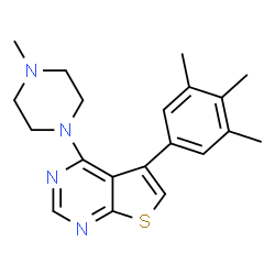 ChemSpider 2D Image | 4-(4-Methyl-1-piperazinyl)-5-(3,4,5-trimethylphenyl)thieno[2,3-d]pyrimidine | C20H24N4S