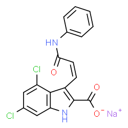 ChemSpider 2D Image | Sodium 3-[(1Z)-3-anilino-3-oxo-1-propen-1-yl]-4,6-dichloro-1H-indole-2-carboxylate | C18H11Cl2N2NaO3