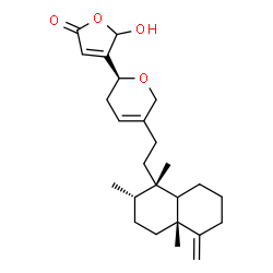 ChemSpider 2D Image | 5-Hydroxy-4-[(2S)-5-{2-[(1S,2S,4aR)-1,2,4a-trimethyl-5-methylenedecahydro-1-naphthalenyl]ethyl}-3,6-dihydro-2H-pyran-2-yl]-2(5H)-furanone | C25H36O4