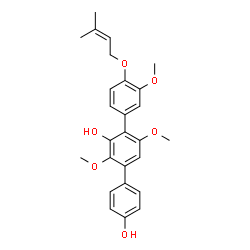 ChemSpider 2D Image | 3,3',6'-Trimethoxy-4-[(3-methyl-2-buten-1-yl)oxy]-1,1':4',1''-terphenyl-2',4''-diol | C26H28O6
