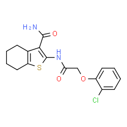 ChemSpider 2D Image | 2-{[(2-Chlorophenoxy)acetyl]amino}-4,5,6,7-tetrahydro-1-benzothiophene-3-carboxamide | C17H17ClN2O3S