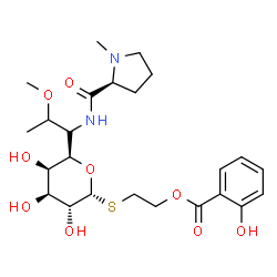 ChemSpider 2D Image | 2-{[(5R)-5-{(1R)-2-Methoxy-1-[(1-methyl-L-prolyl)amino]propyl}-beta-L-arabinopyranosyl]thio}ethyl salicylate | C24H36N2O9S