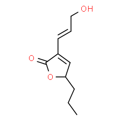 ChemSpider 2D Image | 3-[(1E)-3-Hydroxy-1-propen-1-yl]-5-propyl-2(5H)-furanone | C10H14O3