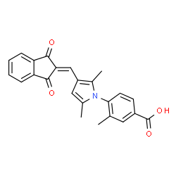 ChemSpider 2D Image | 4-{3-[(1,3-Dioxo-1,3-dihydro-2H-inden-2-ylidene)methyl]-2,5-dimethyl-1H-pyrrol-1-yl}-3-methylbenzoic acid | C24H19NO4