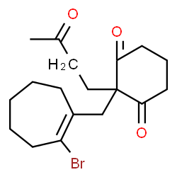 ChemSpider 2D Image | 2-[(2-Bromo-1-cyclohepten-1-yl)methyl]-2-(3-oxobutyl)-1,3-cyclohexanedione | C18H25BrO3