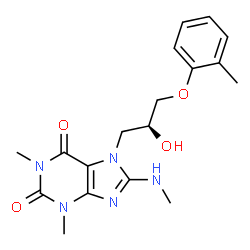 ChemSpider 2D Image | 7-[(2S)-2-Hydroxy-3-(2-methylphenoxy)propyl]-1,3-dimethyl-8-(methylamino)-3,7-dihydro-1H-purine-2,6-dione | C18H23N5O4