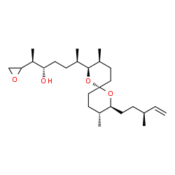 ChemSpider 2D Image | (2S,3S,6R)-6-{(2S,3S,6R,8S,9R)-3,9-Dimethyl-8-[(3S)-3-methyl-4-penten-1-yl]-1,7-dioxaspiro[5.5]undec-2-yl}-2-(2-oxiranyl)-3-heptanol | C26H46O4