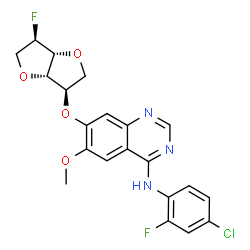 ChemSpider 2D Image | 1,4:3,6-Dianhydro-5-O-{4-[(4-chloro-2-fluorophenyl)amino]-6-methoxy-7-quinazolinyl}-2-deoxy-2-fluoro-D-iditol | C21H18ClF2N3O4