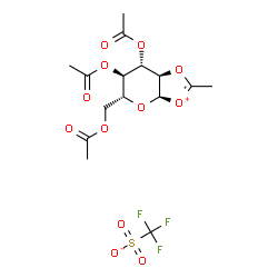 ChemSpider 2D Image | (3aR,5R,6R,7S,7aR)-6,7-Diacetoxy-5-(acetoxymethyl)-2-methyl-5,6,7,7a-tetrahydro-3aH-[1,3]dioxolo[4,5-b]pyran-3-ium trifluoromethanesulfonate | C15H19F3O12S