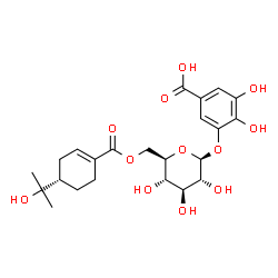 ChemSpider 2D Image | 3,4-Dihydroxy-5-[(6-O-{[(4S)-4-(2-hydroxy-2-propanyl)-1-cyclohexen-1-yl]carbonyl}-beta-D-glucopyranosyl)oxy]benzoic acid | C23H30O12