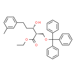 ChemSpider 2D Image | Ethyl (2S,3S)-3-hydroxy-5-(3-methylphenyl)-2-[(trityloxy)methyl]pentanoate | C34H36O4
