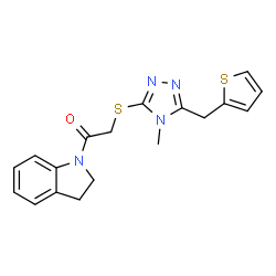 ChemSpider 2D Image | 1-(2,3-Dihydro-1H-indol-1-yl)-2-{[4-methyl-5-(2-thienylmethyl)-4H-1,2,4-triazol-3-yl]sulfanyl}ethanone | C18H18N4OS2