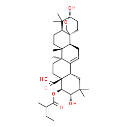 ChemSpider 2D Image | (3beta,21alpha,22beta)-3,21-Dihydroxy-22-{[(2Z)-2-methyl-2-butenoyl]oxy}-3,25-epoxyolean-12-en-28-oic acid | C35H52O7