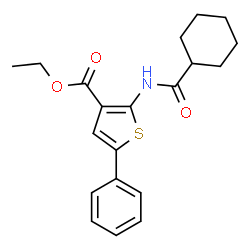 ChemSpider 2D Image | Ethyl 2-[(cyclohexylcarbonyl)amino]-5-phenyl-3-thiophenecarboxylate | C20H23NO3S