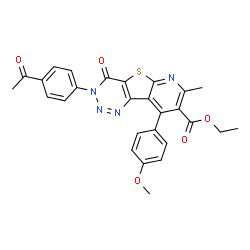 ChemSpider 2D Image | Ethyl 3-(4-acetylphenyl)-9-(4-methoxyphenyl)-7-methyl-4-oxo-3,4-dihydropyrido[3',2':4,5]thieno[3,2-d][1,2,3]triazine-8-carboxylate | C27H22N4O5S