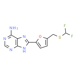 ChemSpider 2D Image | 8-(5-{[(Difluoromethyl)sulfanyl]methyl}-2-furyl)-9H-purin-6-amine | C11H9F2N5OS