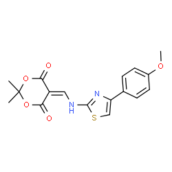 ChemSpider 2D Image | 5-({[4-(4-Methoxyphenyl)-1,3-thiazol-2-yl]amino}methylene)-2,2-dimethyl-1,3-dioxane-4,6-dione | C17H16N2O5S