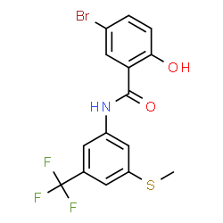 ChemSpider 2D Image | 5-Bromo-2-hydroxy-N-[3-(methylsulfanyl)-5-(trifluoromethyl)phenyl]benzamide | C15H11BrF3NO2S