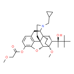 ChemSpider 2D Image | (5alpha,6beta,14beta,18R)-17-(Cyclopropylmethyl)-18-[(2S)-2-hydroxy-3,3-dimethyl-2-butanyl]-6-methoxy-18,19-dihydro-4,5-epoxy-6,14-ethenomorphinan-3-yl methoxyacetate | C32H45NO6