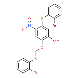 ChemSpider 2D Image | 5-[(2-Bromophenyl)sulfanyl]-2-{[(2-bromophenyl)sulfanyl]methoxy}-4-nitrophenol | C19H13Br2NO4S2