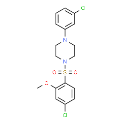 ChemSpider 2D Image | 1-[(4-Chloro-2-methoxyphenyl)sulfonyl]-4-(3-chlorophenyl)piperazine | C17H18Cl2N2O3S