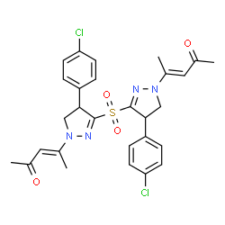 ChemSpider 2D Image | (3E,3'E)-4,4'-{Sulfonylbis[4-(4-chlorophenyl)-4,5-dihydro-1H-pyrazole-3,1-diyl]}bis(3-penten-2-one) | C28H28Cl2N4O4S