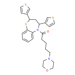 ChemSpider 2D Image | 1-[2,4-Di(3-thienyl)-3,4-dihydro-1,5-benzothiazepin-5(2H)-yl]-5-(4-morpholinyl)-1-pentanone | C26H30N2O2S3