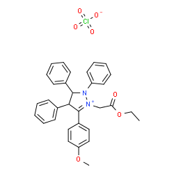 ChemSpider 2D Image | 2-(2-Ethoxy-2-oxoethyl)-3-(4-methoxyphenyl)-1,4,5-triphenyl-4,5-dihydro-1H-pyrazol-2-ium perchlorate | C32H31ClN2O7