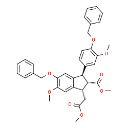 ChemSpider 2D Image | Methyl (1S,2R,3R)-5-(benzyloxy)-3-[4-(benzyloxy)-3-methoxyphenyl]-6-methoxy-1-(2-methoxy-2-oxoethyl)-2-indanecarboxylate | C36H36O8